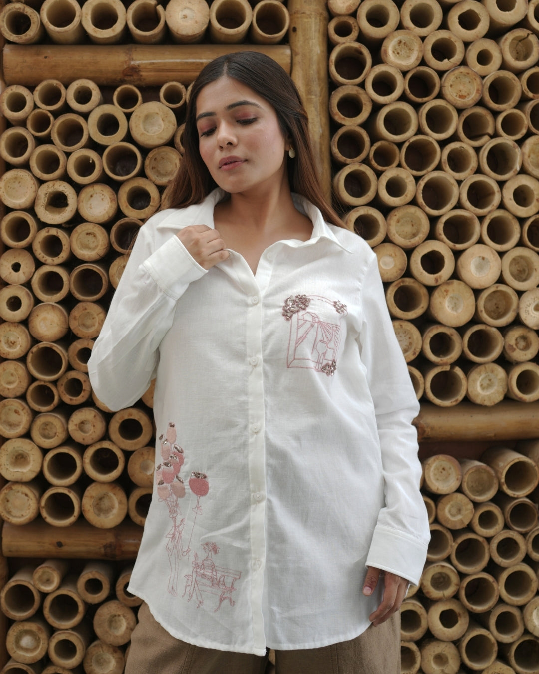 Sangria Style Shirt (White) - vanshika&sakshi