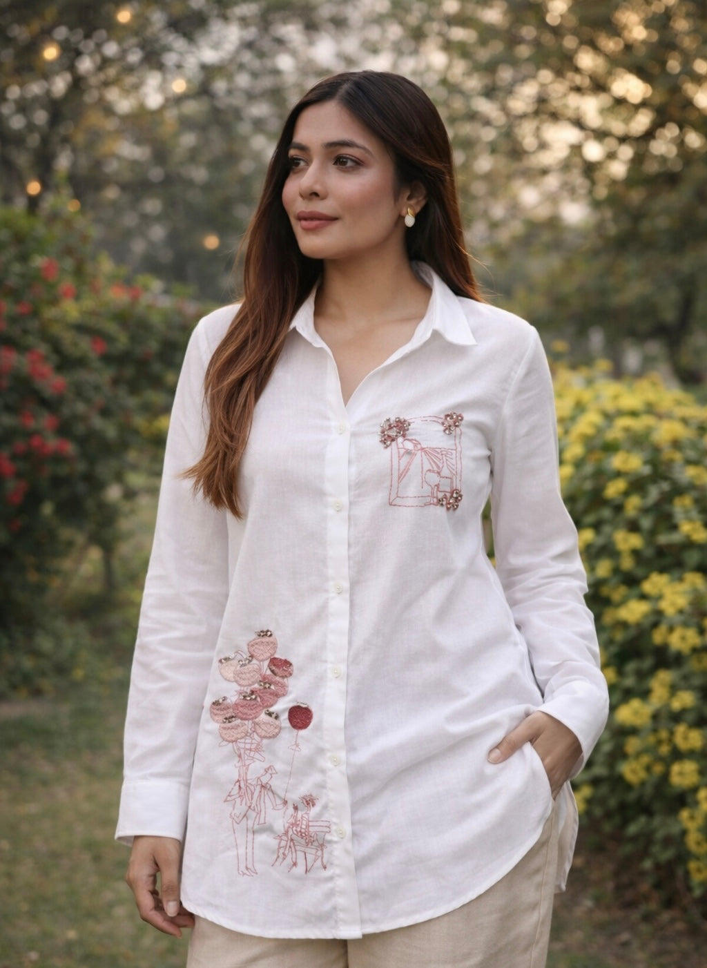 Sangria Style Shirt (White) - vanshika&sakshi
