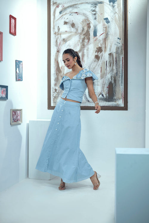 Bloom Burst Skirt Set (Blue)