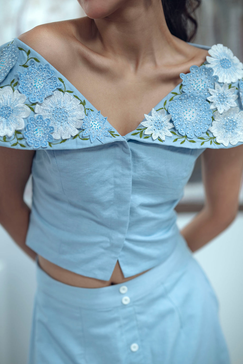 Bloom Burst Skirt Set (Blue)